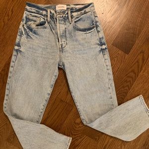 Frame straight leg acid washed denim.